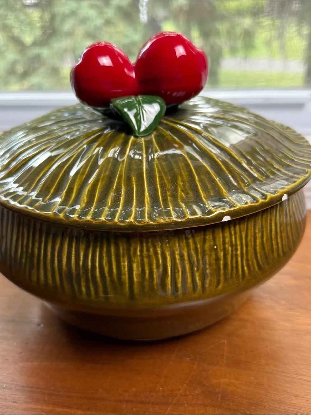 Vtg Maurice California Green Nut 3 Section Dish MCM & Lidded Casserole HTF Apple